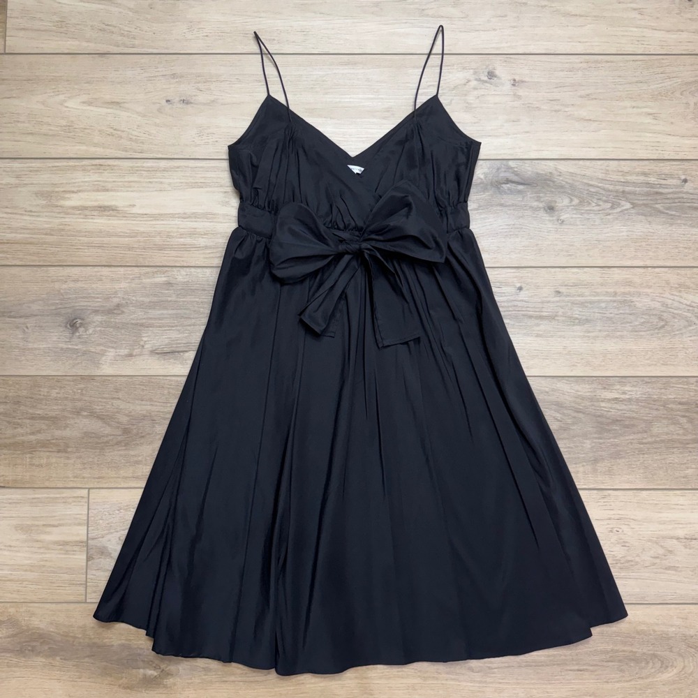Diane von Furstenberg Jolie Black Bow Babydoll Sleeveless Mini Dress Cocktail 8